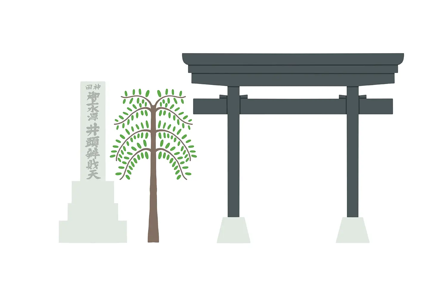 参道入り口に立つ黒門と道標