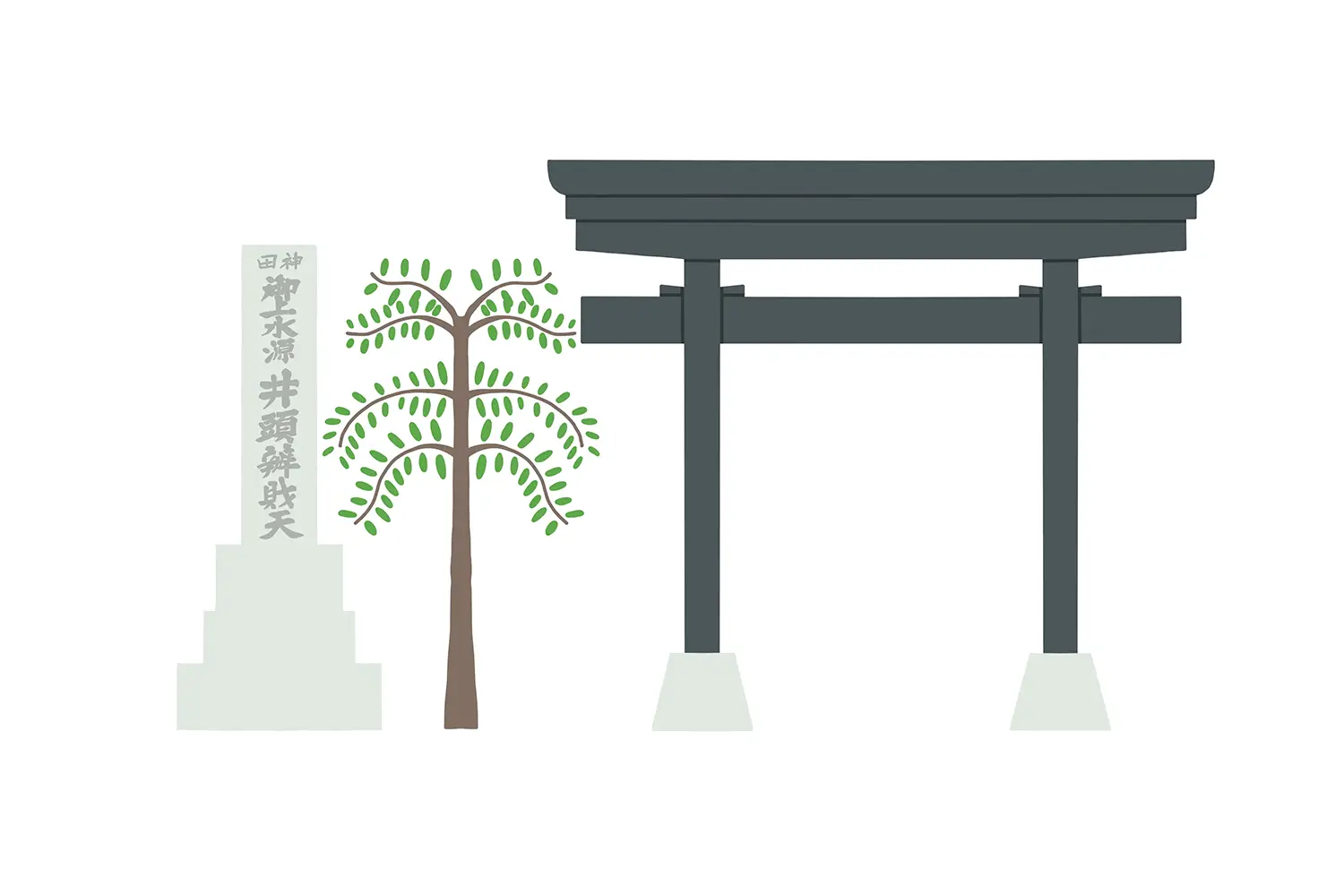 参道入り口に立つ黒門と道標